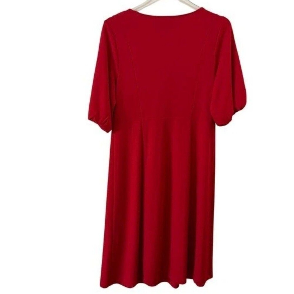 J. Jill Red Knit Dress XL Puff Sleeve A-Line Midi Casual Comfort Fit Stretch - Picture 3 of 11